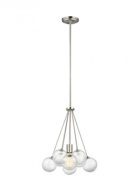 Visual Comfort & Co. Studio Collection Bronzeville Pendant, 1-Light, Brushed Nickel, Clear Seeded Shade, 14.2"W (6514301-962 706X842) 