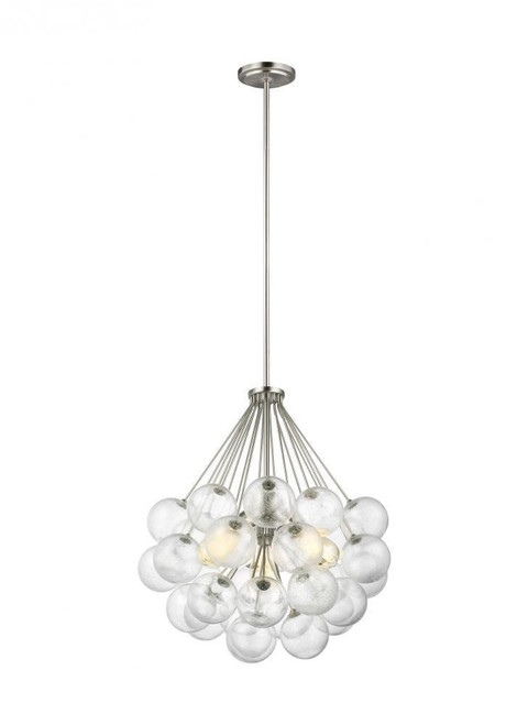 Visual Comfort & Co. Studio Collection Bronzeville Pendant, 3-Light, Brushed Nickel, Clear Seeded Shade, 21.7"W (6514303-962 706X844) 