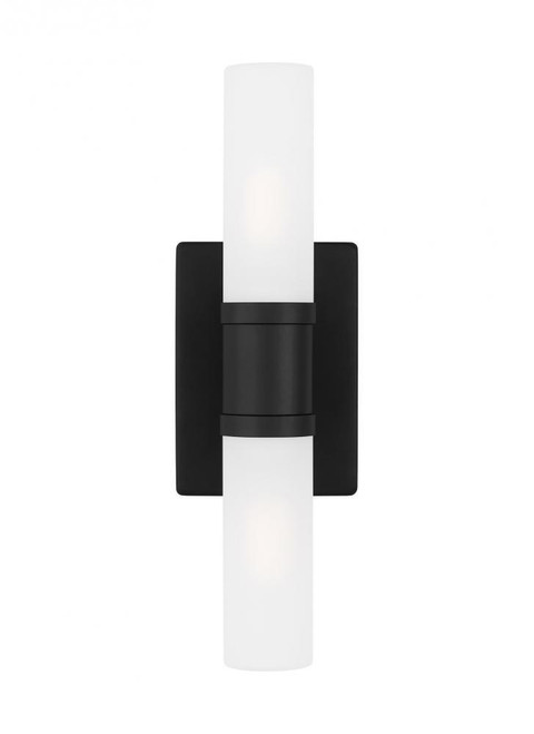 Visual Comfort & Co. Studio Collection Keaton Wall Sconce, 2-Light, Midnight Black, Satin Etched Shade, 16"H (4465002-112 70703WJ) 