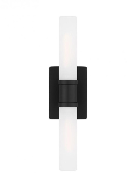 Visual Comfort & Co. Studio Collection Keaton Wall Sconce, 2-Light, Midnight Black, Satin Etched Shade, 20"H (4565002-112 70703WN) 