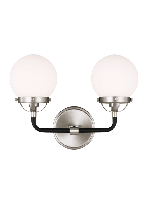 Visual Comfort & Co. Studio Collection Cafe Wall Sconce, 2-Light, LED, Brushed Nickel, Etched / White Inside Shade, 14"W (4487902EN-962 706X84A) 