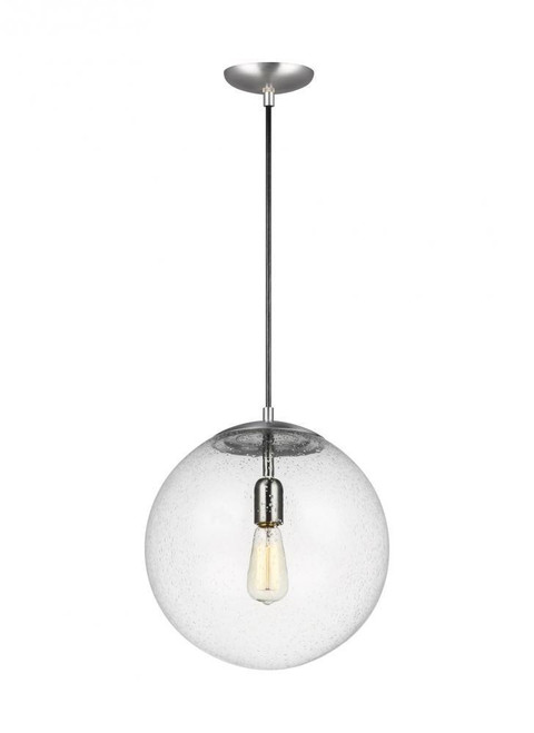 Visual Comfort & Co. Studio Collection Leo - Hanging Globe Pendant, 1-Light, LED, Satin Aluminum, Clear Seeded Shade, 14"W (6801801EN7-04 70709TA) 
