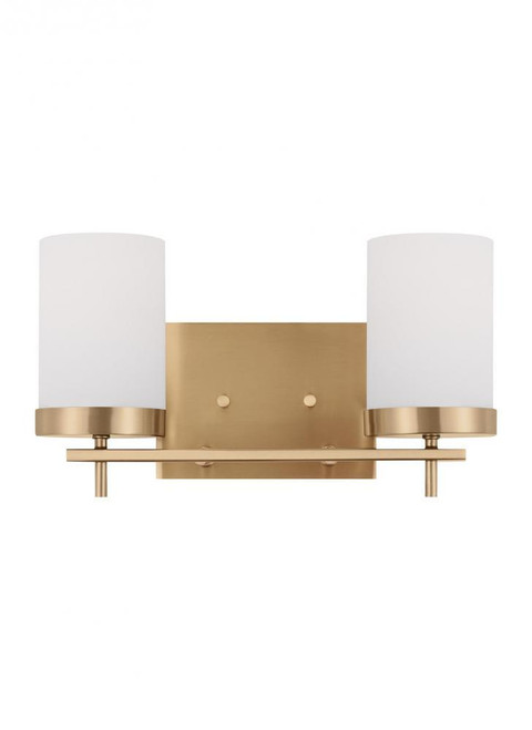 Visual Comfort & Co. Studio Collection Zire Wall / Bath Sconce, 2-Light, Satin Brass, Etched / White Inside Shade, 14"W (4490302-848 70707VG) 