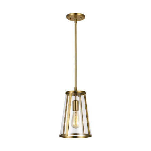 Visual Comfort & Co. Studio Collection Harrow Mini Pendant, 1-Light, Burnished Brass, Clear Shade, 8"Dia (P1287BBS 706X57Z) 