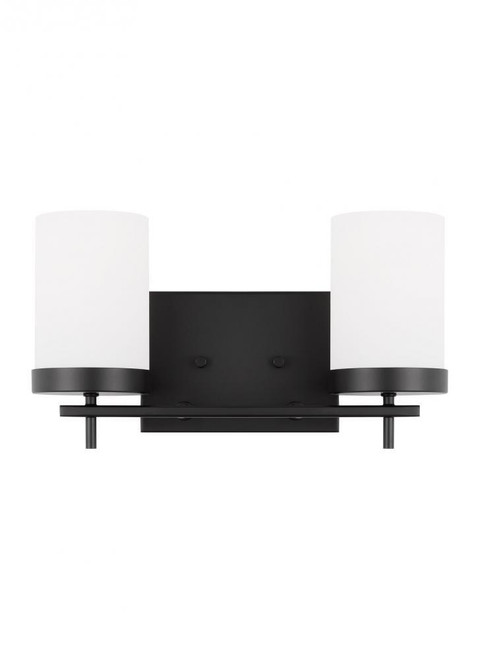 Visual Comfort & Co. Studio Collection Zire Wall / Bath Sconce, 2-Light, LED, Midnight Black, Etched / White Inside Shade, 14"W (4490302EN3-112 70707VJ) 