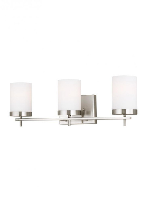 Visual Comfort & Co. Studio Collection Zire Bathroom Vanity Light, 3-Light, Brushed Nickel, Etched / White Inside Shade, 24"W (4490303-962 70707VQ) 