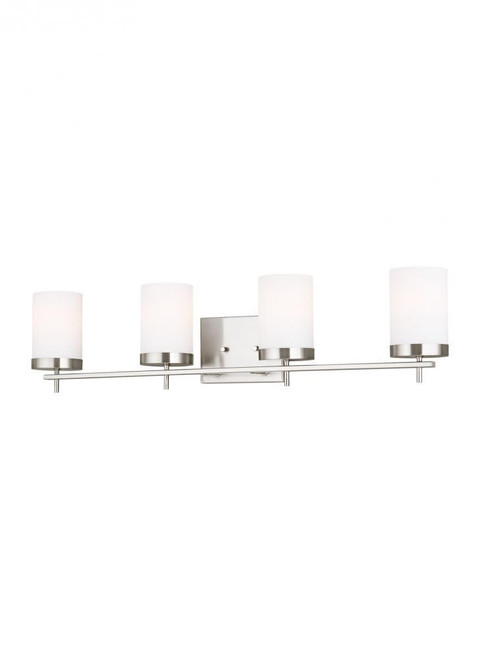 Visual Comfort & Co. Studio Collection Zire Bathroom Vanity Light, 4-Light, Brushed Nickel, Etched / White Inside Shade, 34"W (4490304-962 70707VY) 