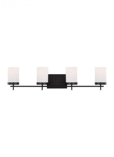 Visual Comfort & Co. Studio Collection Zire Wall / Bath Sconce, 4-Light, LED, Midnight Black, Etched / White Inside Shade, 34"W (4490304EN3-112 70707VZ) 