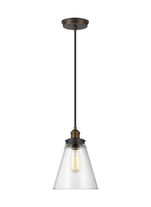 Visual Comfort & Co. Studio Collection Baskin Pendant, 1-Light, Painted Aged Brass, Dark Weathered Zinc, Clear Shade, 8.5"Dia (P1347PAGB/DWZ 706X64R) 