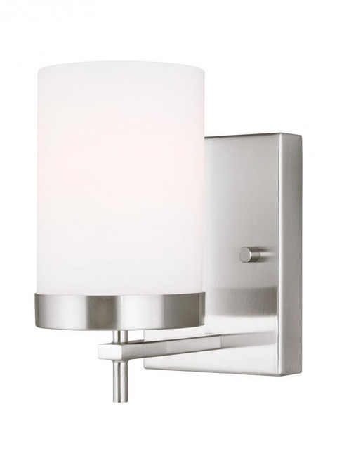 Visual Comfort & Co. Studio Collection Zire Wall / Bath Sconce, 1-Light, LED, Brushed Nickel, Etched / White Inside Shade, 7.88"H (4190301EN3-962 70732NE) 