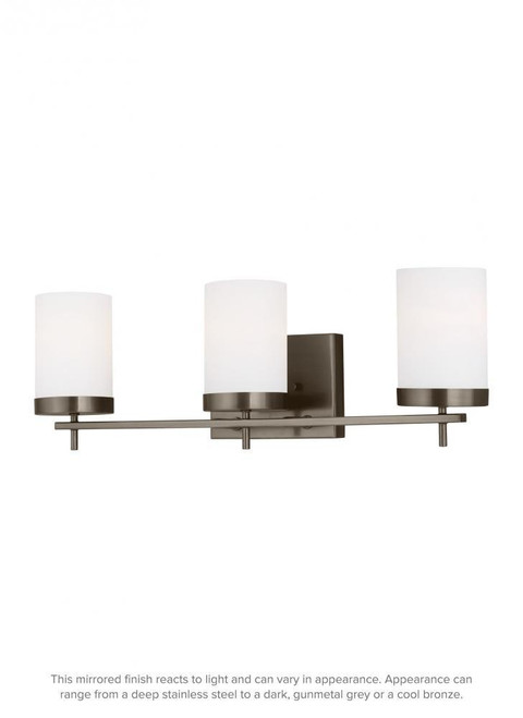Visual Comfort & Co. Studio Collection Zire Bathroom Vanity Light, 3-Light, LED, Brushed Oil Rubbed Bronze, Etched / White Inside Shade, 24"W (4490303EN3-778 70732NK) 