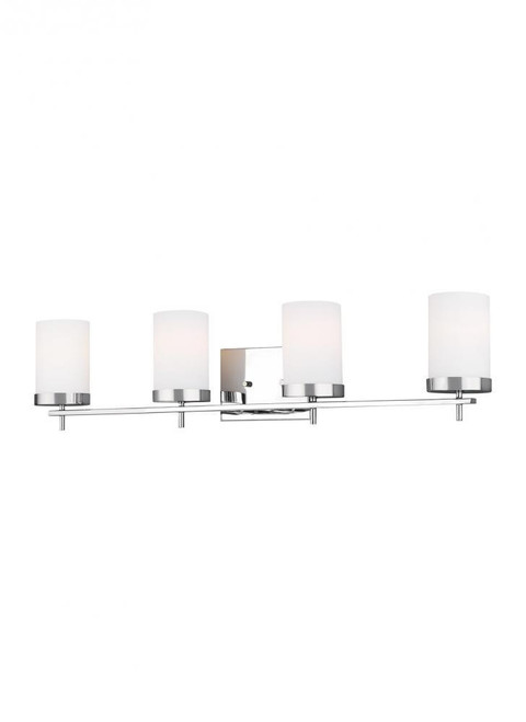 Visual Comfort & Co. Studio Collection Zire Bathroom Vanity Light, 4-Light, LED, Chrome, Etched / White Inside Shade, 34"W (4490304EN3-05 70732NM) 