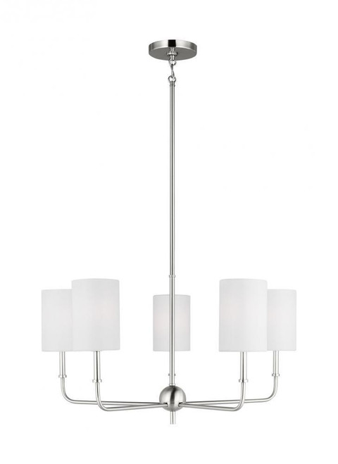 Visual Comfort & Co. Studio Collection Foxdale Chandelier, 5-Light, LED, Brushed Nickel, White Linen Shade, 26"W (3109305EN-962 70701ZF) 