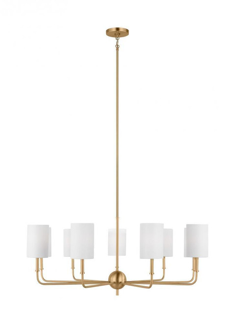 Visual Comfort & Co. Studio Collection Foxdale Chandelier, 9-Light, Satin Brass, White Linen Shade, 36"W (3109309-848 70701ZG) 