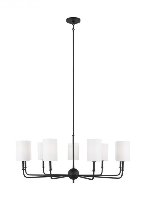 Visual Comfort & Co. Studio Collection Foxdale Chandelier, 9-Light, LED, Midnight Black, White Linen Shade, 36"W (3109309EN-112 70701ZJ) 