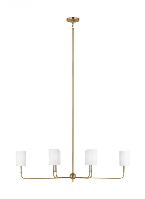 Visual Comfort & Co. Studio Collection Foxdale Linear Chandelier, 6-Light, LED, Satin Brass, White Linen Shade, 44"W (3609306EN-848 70701ZQ) 