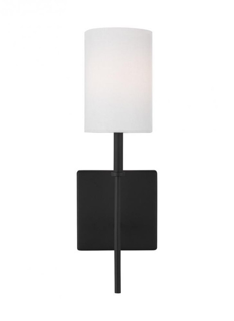 Visual Comfort & Co. Studio Collection Foxdale Wall Sconce, 1-Light, Midnight Black, White Linen Shade, 15.38"H (4109301-112 70701ZT) 