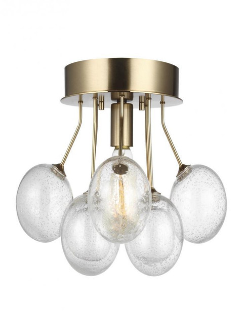 Visual Comfort & Co. Studio Collection Bronzeville Semi Flush Mount, 1-Light, Satin Brass, Clear Seeded Shade, 15"Dia (7714301-848 70732P0) 