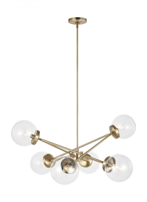 Visual Comfort & Co. Studio Collection Tierney Chandelier, 6-Light, Satin Brass, Clear Shade, 33.5"W (3182706-848 70706V0) 
