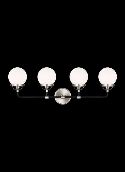 Visual Comfort & Co. Studio Collection Cafe Wall Sconce, 4-Light, Brushed Nickel, Etched / White Inside Shade, 30"W (4487904-962 70708UF) 