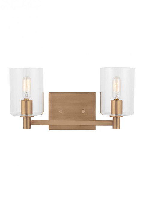 Visual Comfort & Co. Studio Collection Fullton Wall Sconce, 2-Light, Satin Brass, Clear Shade, 14.25"W (4464202-848 7070211) 