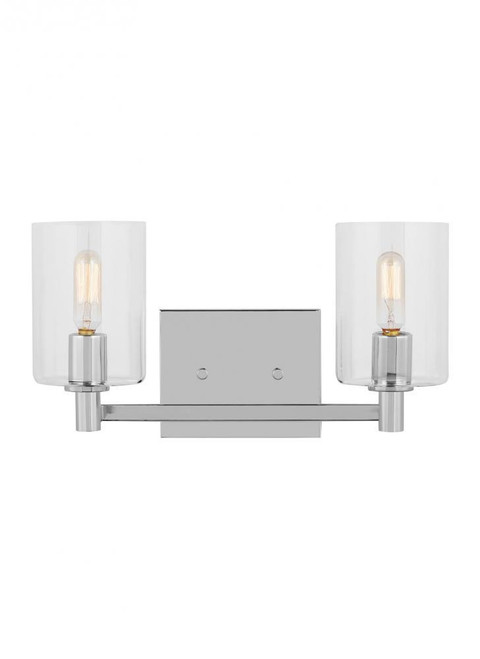 Visual Comfort & Co. Studio Collection Fullton Wall Sconce, 2-Light, LED, Chrome, Clear Shade, 14.25"W (4464202EN-05 70702X7) 