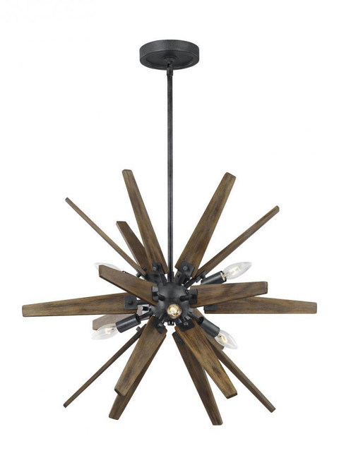 Visual Comfort & Co. Studio Collection Thorne Medium Chandelier, 6-Light, Dark Weathered Zinc, Weathered Oak, 26"Dia (F3257/6DWZ/WOW 706X56W) 