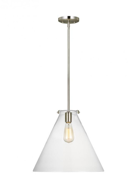 Visual Comfort & Co. Studio Collection Kate Cone Pendant, 1-Light, Brushed Nickel, Clear Shade, 16"W (6592101-962 70709R8) 