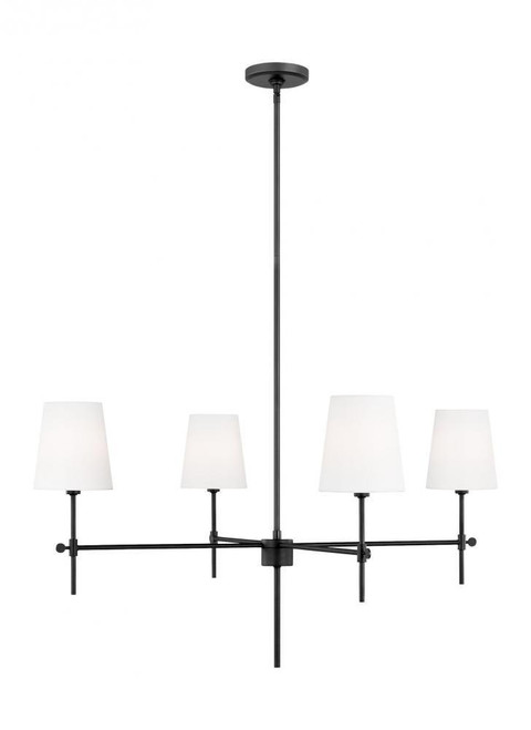 Visual Comfort & Co. Studio Collection Baker Chandelier, 4-Light, Midnight Black, White Linen Shade, 36"W (3287204-112 706X751) 