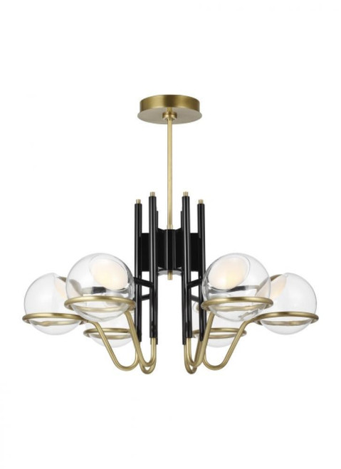 Visual Comfort & Co. Modern Collection Crosby Medium Chandelier, 6-Light, LED, Glossy Black/Natural Brass, 29.5"W (700CRBY6BNB-LED927 70PGDHV) 