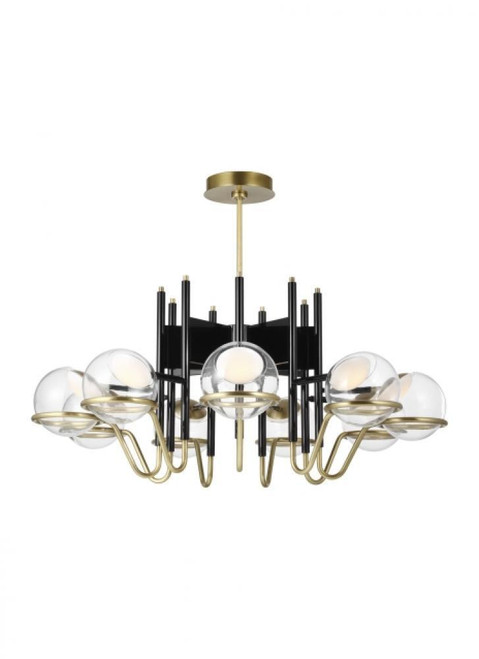 Visual Comfort & Co. Modern Collection Crosby Large Chandelier, 9-Light, LED, Glossy Black/Natural Brass, 37.7"W (700CRBY9BNB-LED927 70PGDHT) 