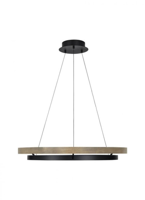Visual Comfort & Co. Modern Collection Grace Chandelier, 1-Light, LED, Matte Black, Weathered Oak Wood, 35.8"W (700GRC36BW-LED935 70PKE9E) 