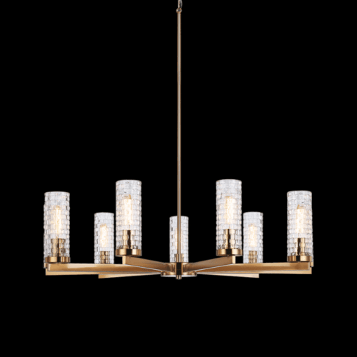 Matteo Lighting Weaver Chandelier, 9-Light, Aged Gold Brass, Woven Patterned Glass Shade, 36"W (C32109AG 3060MPA) 