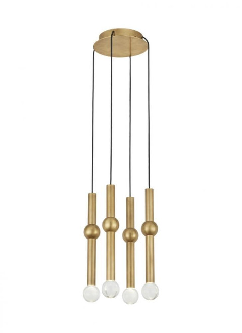 Visual Comfort & Co. Modern Collection Guyed Chandelier, 4-Light, LED, Natural Brass, 14.1"H (700TRSPGYD4RNB-LED930 70PGDKR) 