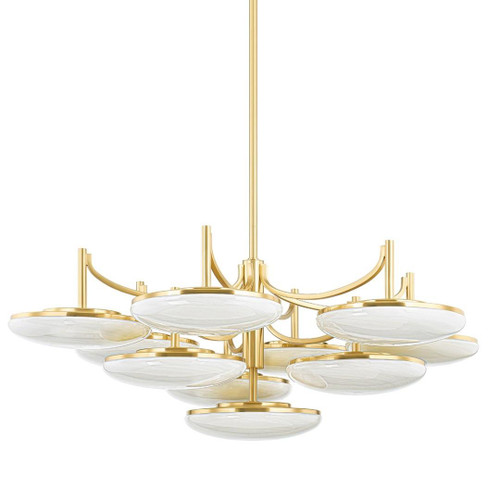 Hudson Valley Bregman Pendant, 10-Light, LED, Aged Brass, Cloud Glass Etched Inside Shade, 44"W (2006-AGB ACHZR) 