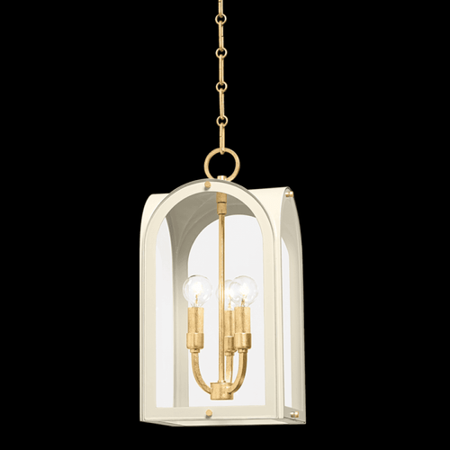 Hudson Valley Lincroft Lantern, 3-Light, Vintage Gold Leaf/Soft Sand, Clear Glass Shade, 18.5"H (6610-VGL/SSD ACJXC) 