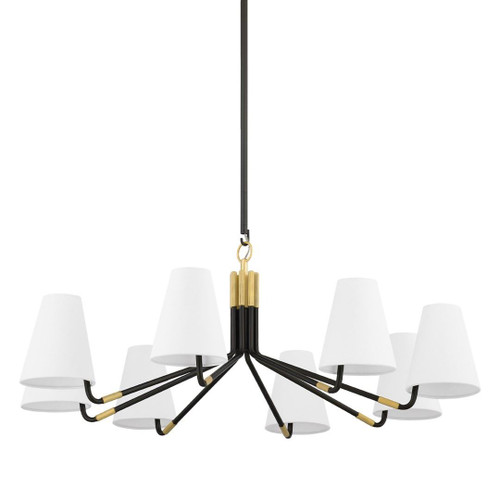 Hudson Valley Stanwyck Chandelier, 8-Light, Aged Brass/Distressed Bronze, White Linen Shade, 40"W (6640-AGB/DB ACJXG) 