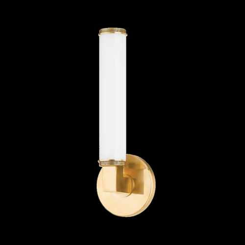 Hudson Valley Cromwell Wall Sconce, 1-Light, LED, Aged Brass, Opal Shiny Shade, 13.75"H (8714-AGB ACJXY) 
