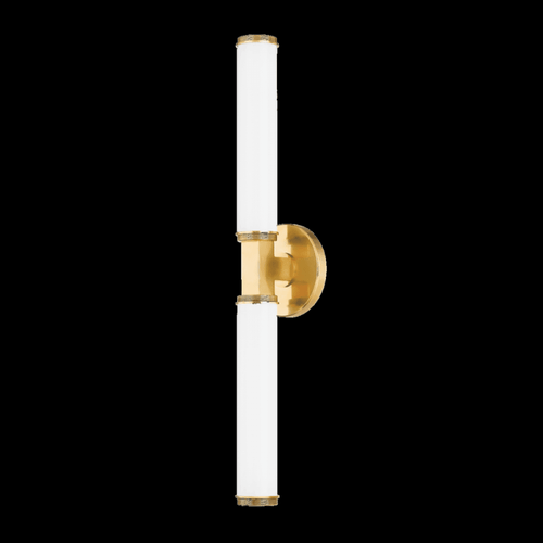 Hudson Valley Cromwell Wall Sconce, 2-Light, LED, Aged Brass, Opal Shiny Shade, 22.75"H (8723-AGB ACJY0) 