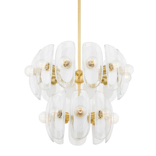 Hudson Valley Hilo Semi Flush Mount, 20-Light, Aged Brass, Blonchino Piastre Shade, 30.75"W (9131-AGB ACJY8) 