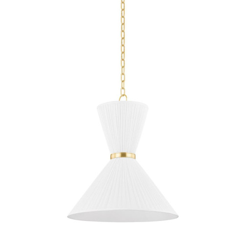 Hudson Valley Enid Pendant, 2-Light, Aged Brass, Gathered White Linen Shade, 22"W (5922-AGB ACJX0) 