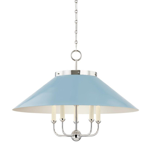 Hudson Valley Clivedon Chandelier, 5-Light, Polished Nickel, Steel Shade, 27.5"W (MDS1403-PN/BB ACKVE) 