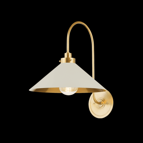 Hudson Valley Clivedon Wall Sconce, 1-Light, Aged Brass, Off-White Shade, 16"H (MDS1400-AGB/OW ACJYZ) 