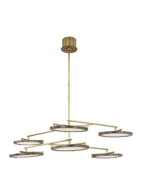 Visual Comfort & Co. Modern Collection The Shuffle Large 6-Light Damp Rated Integrated Dimmable LED Ceiling Chandelier in Natural Brass, Visual Comfort & Co. Modern Collection CDCH17327WONB 70PKJ59 