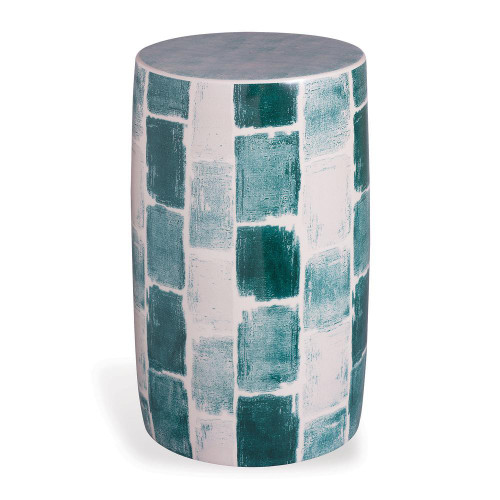 Port 68 Scalamandre Celadon Tile Garden Stool, Emerald, White, 19"H (ACFS-392-01 YUU704X8FF) 