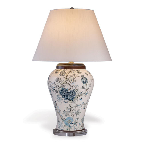 Port 68 Scalamandre Pondicherry Table Lamp, 1-Light, Blue, White, Off-White Shade, 36"H (LPAS-387-01 YUU704X8FP) 