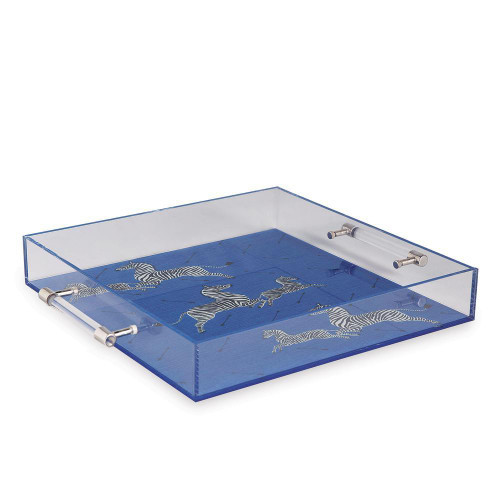 Port 68 Scalamandre Zebra Tray, Blue Denim, Clear Lucite, 18"W (ACGS-393-04 YUU704X8G2) 
