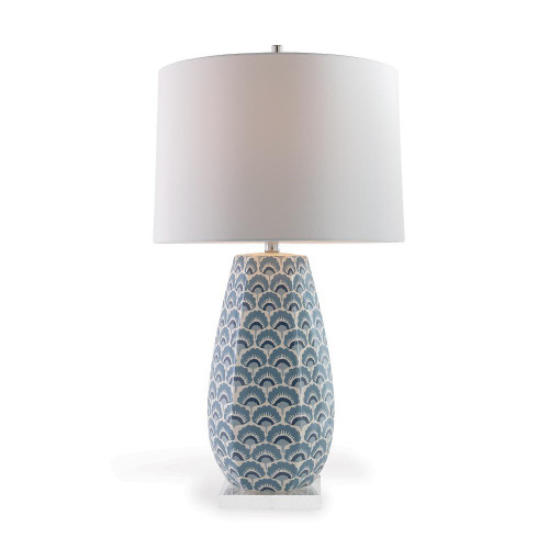 Port 68 Williamsburg Isobel Table Lamp, 1-Light, Blue, White, Lucite Base, Off-White Shade, 32"H (LPAS-415-01 YUU704X8HN) 