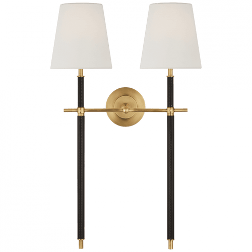 Visual Comfort & Co. Signature Collection Bryant Large Wrapped Double Tail Sconce - Hand-Rubbed Antique Brass and Chocolate Leather 