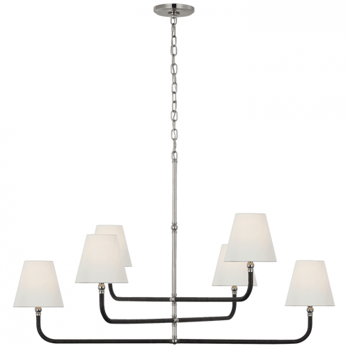 Visual Comfort & Co. Signature Collection Basden Extra Large Three Tier Chandelier - Polished Nickel and Black Rattan 